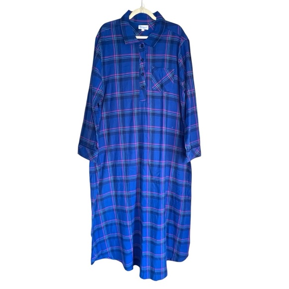 New Pajamagram 100% Cotton Maxi Length Flannel Nightgown Blue Plaid Size XL - Picture 3 of 8